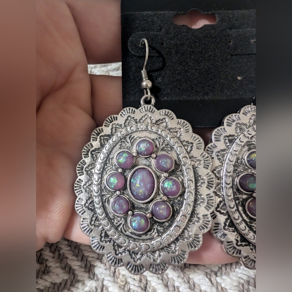 Vintage Silver and Purple Ornate Earrings - Picture 3 of 3